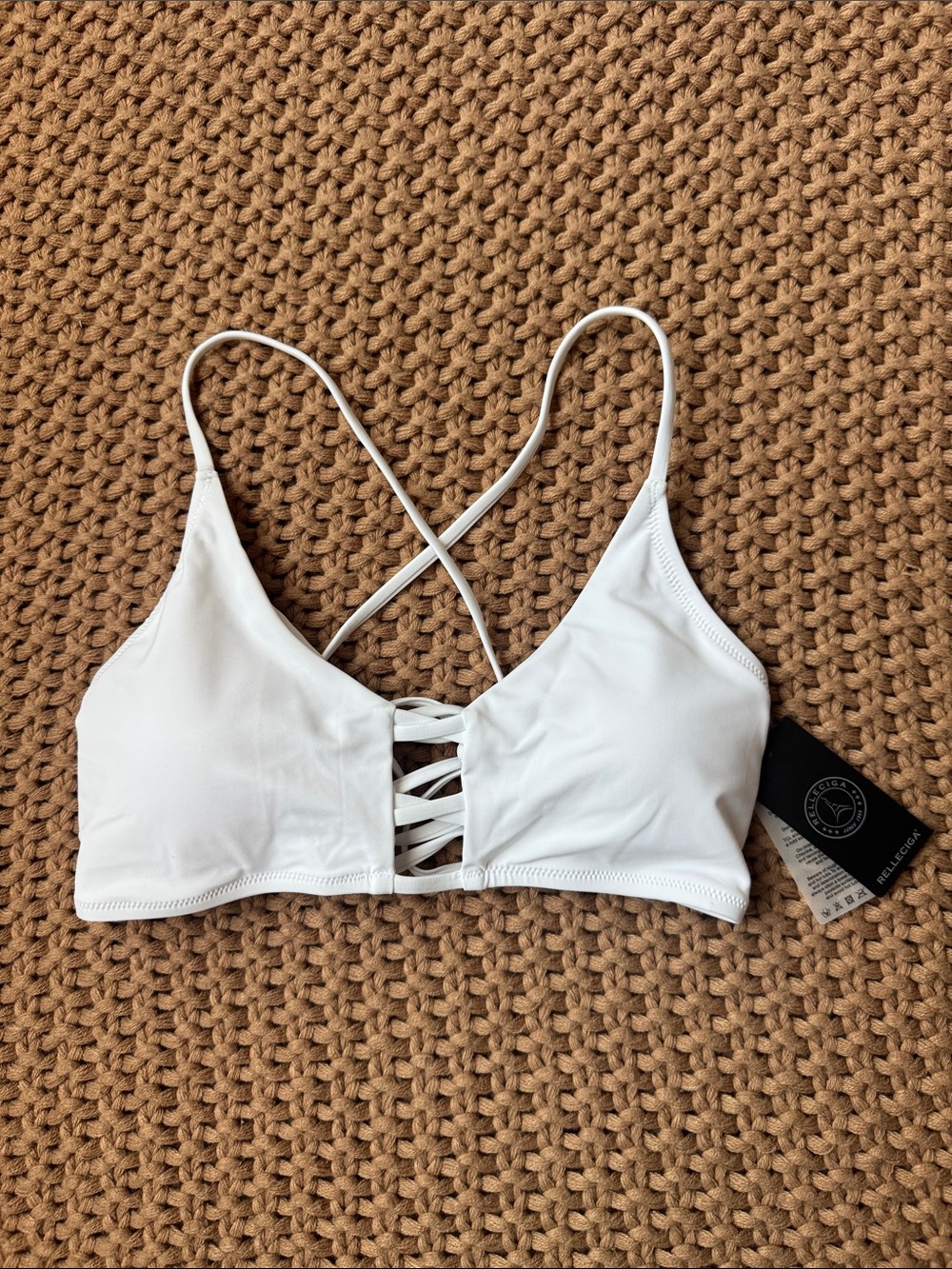 NWT Relleciga White Crisscross Lace Up Bikini Swim Top Medium